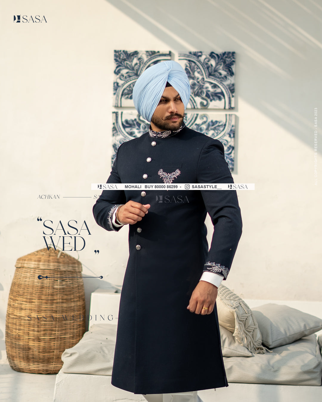 Royal Blue Achkan with Kurta Pajama