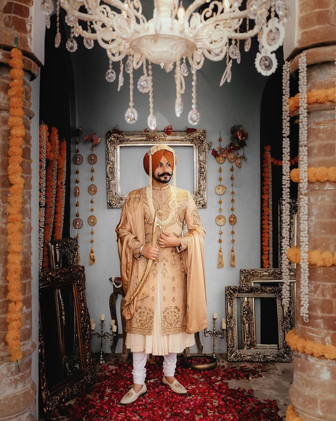 Royal Heritage Sherwani with Angrakha Pajami & Palla