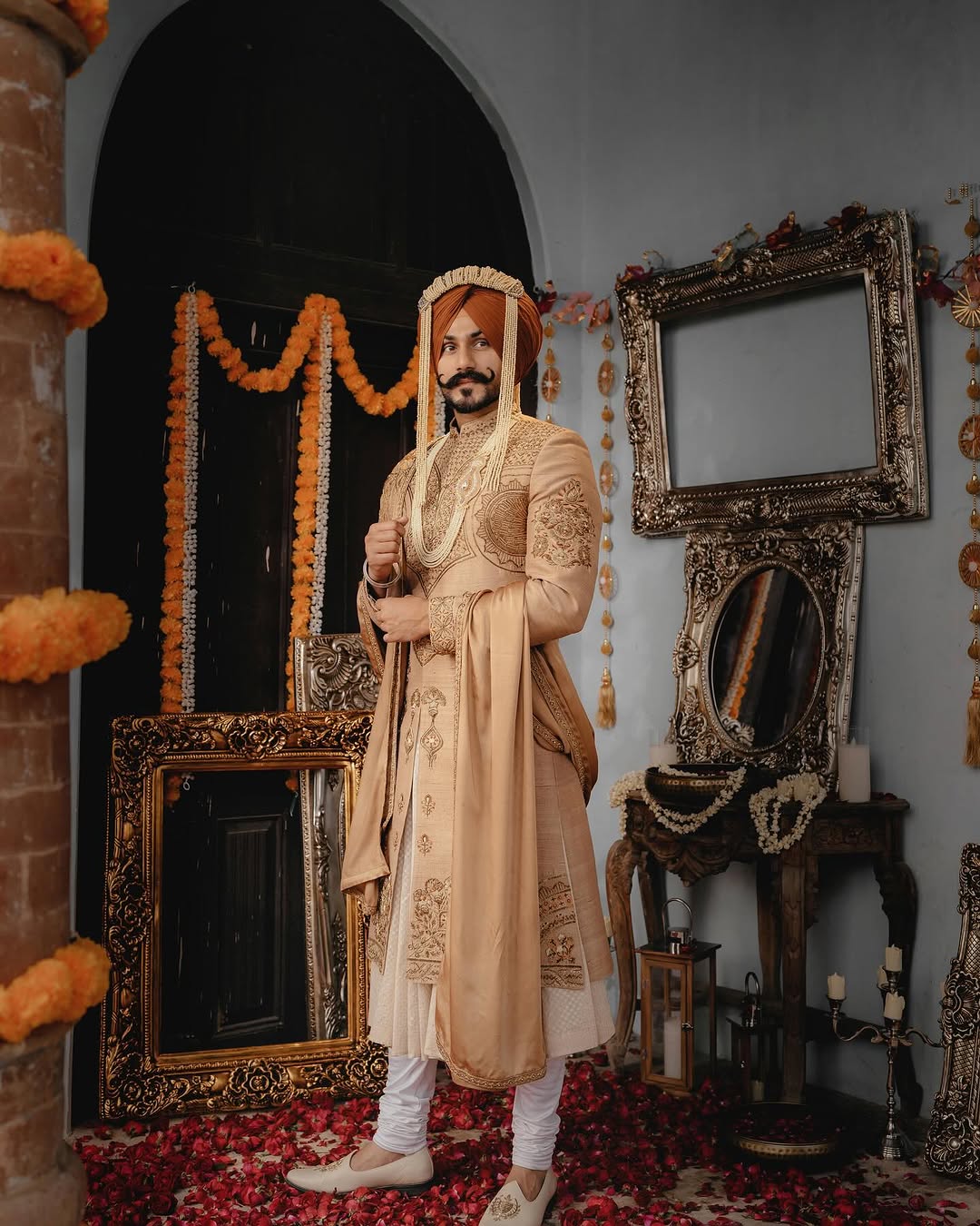 Royal Heritage Sherwani with Angrakha Pajami & Palla