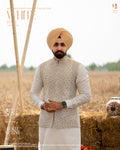 Royal Off-White Embroidered Jacket with Classic Kurta Pajama
