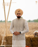 Royal Off-White Embroidered Jacket with Classic Kurta Pajama