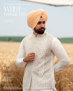 Royal Off-White Embroidered Jacket with Classic Kurta Pajama