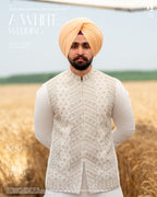 Royal Off-White Embroidered Jacket with Classic Kurta Pajama