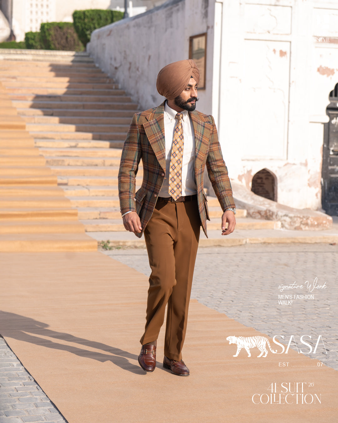 Rust Brown and Multi-Tone Check Blazer with Café Noir Pants