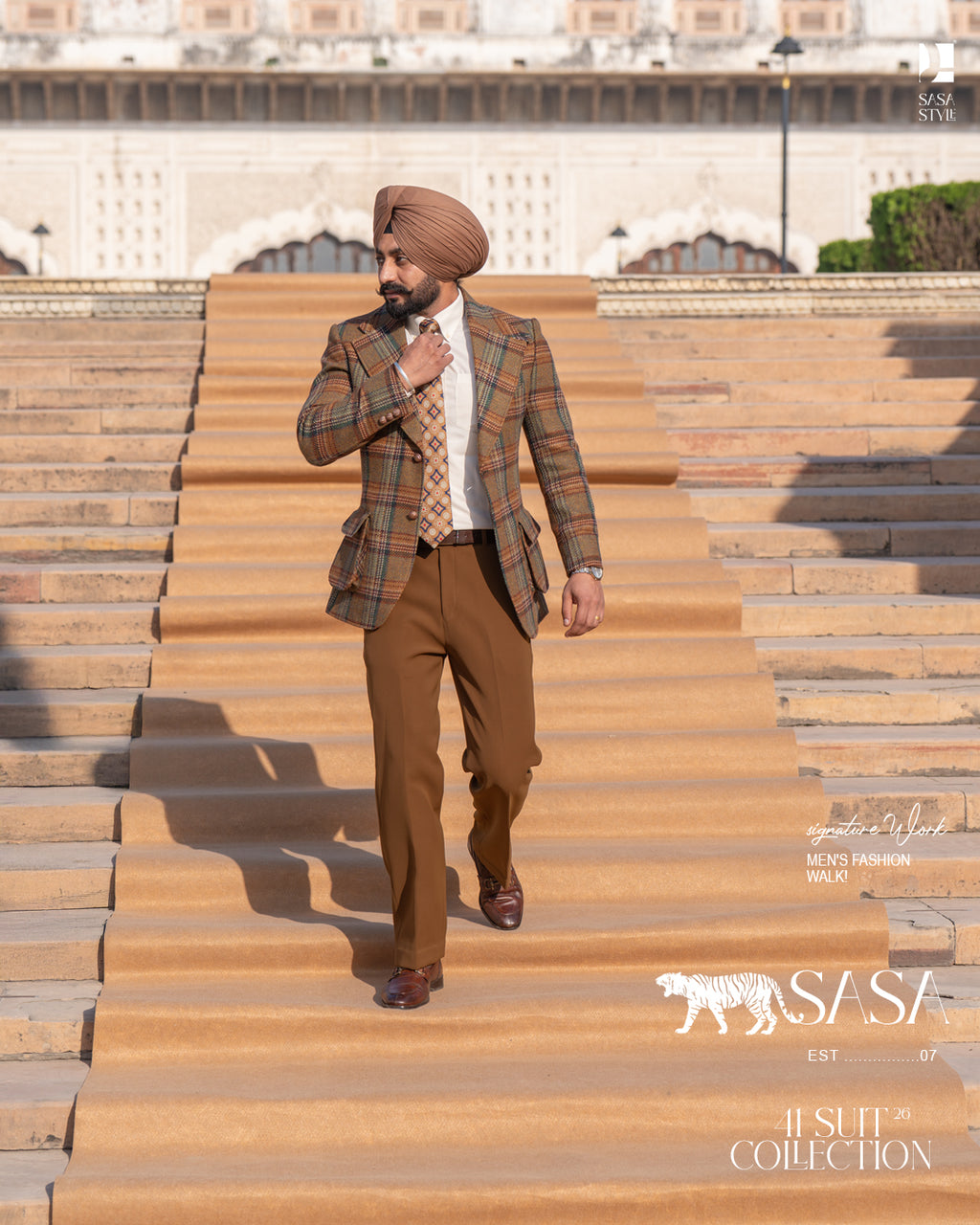 Rust Brown and Multi-Tone Check Blazer with Café Noir Pants