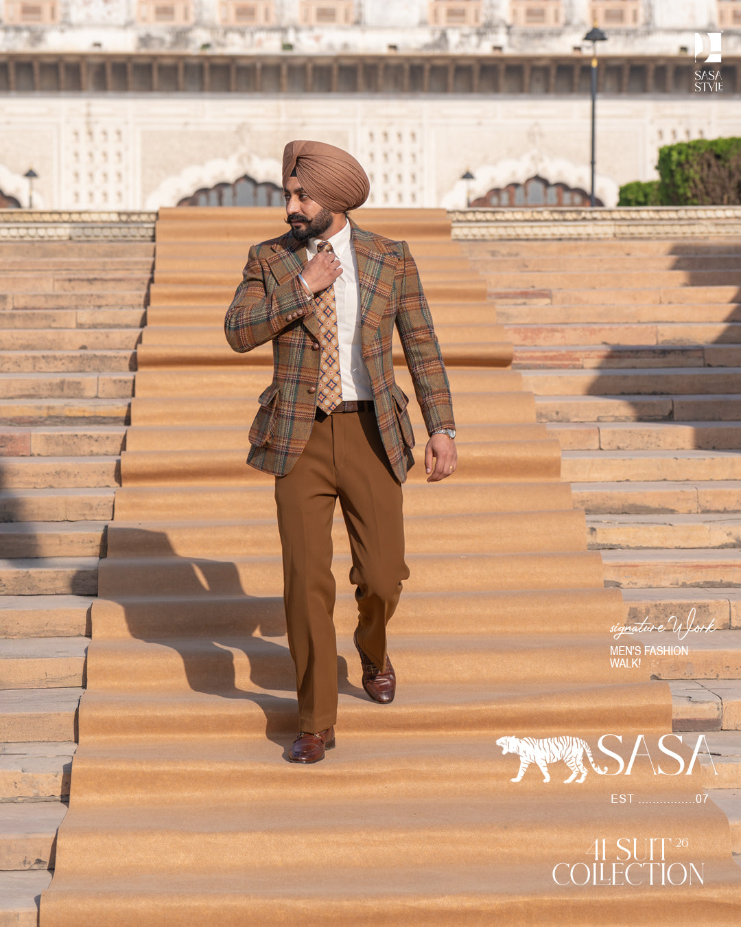 Rust Brown and Multi-Tone Check Blazer with Café Noir Pants