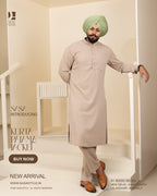 Rust Check Jacket with Light Beige Kurta Pajama