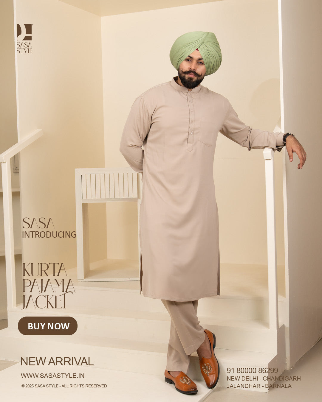 Rust Check Jacket with Light Beige Kurta Pajama