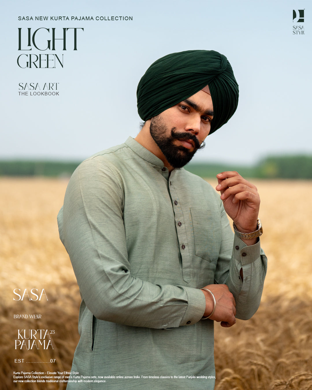 Sage Mint Embroidered Jacket with Classic Kurta Pajama