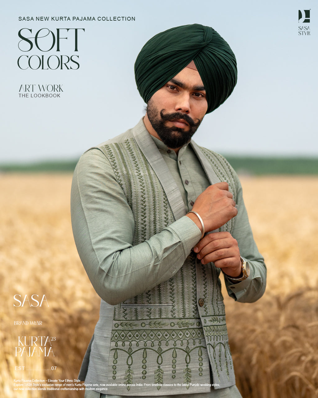 Sage Mint Embroidered Jacket with Classic Kurta Pajama