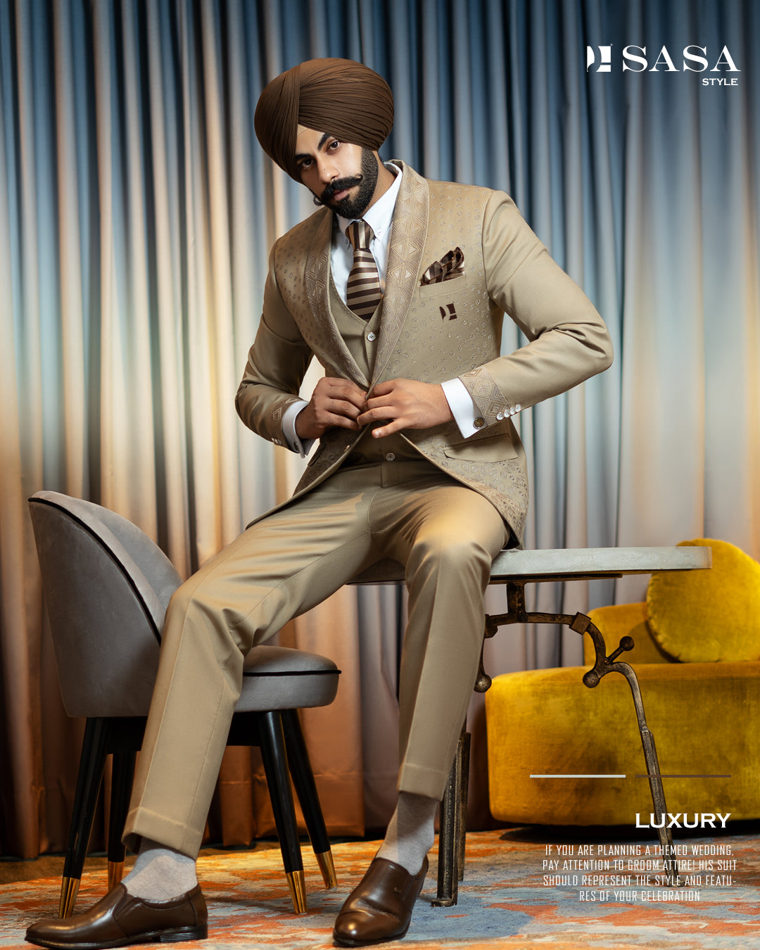 Sandy Brown Shade 3pc Coat Vest Pant