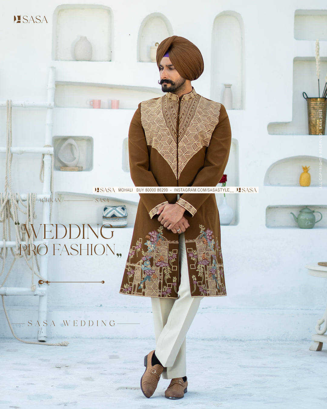 Serene Sand Embroidered Achkan with Pant