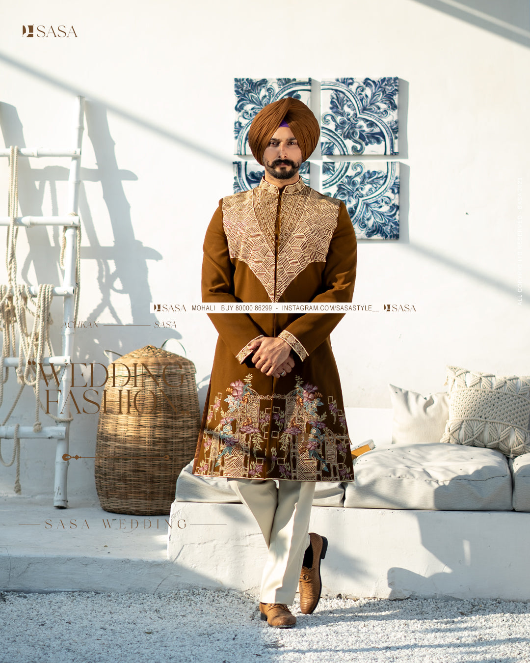 Serene Sand Embroidered Achkan with Pant