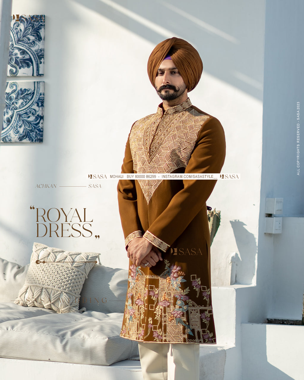 Serene Sand Embroidered Achkan with Pant