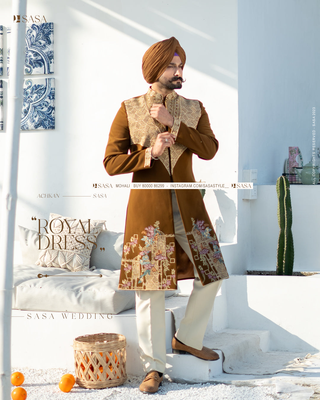 Serene Sand Embroidered Achkan with Pant