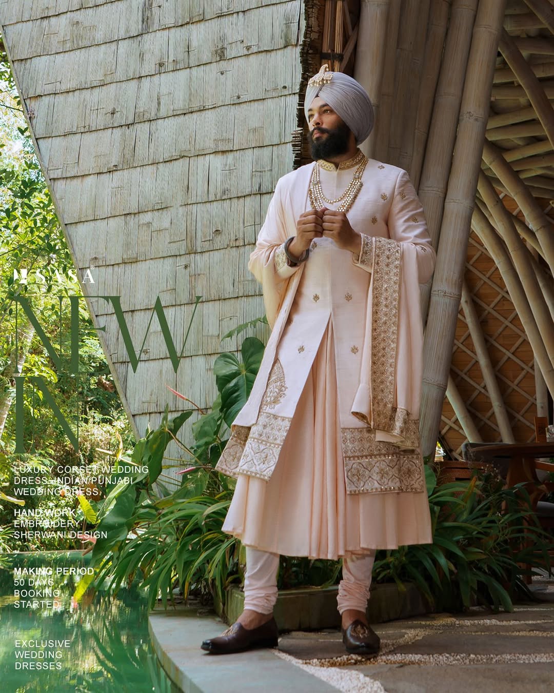 Pastel Peach Sherwani Angrakha Set with Regal Wedding Elegance