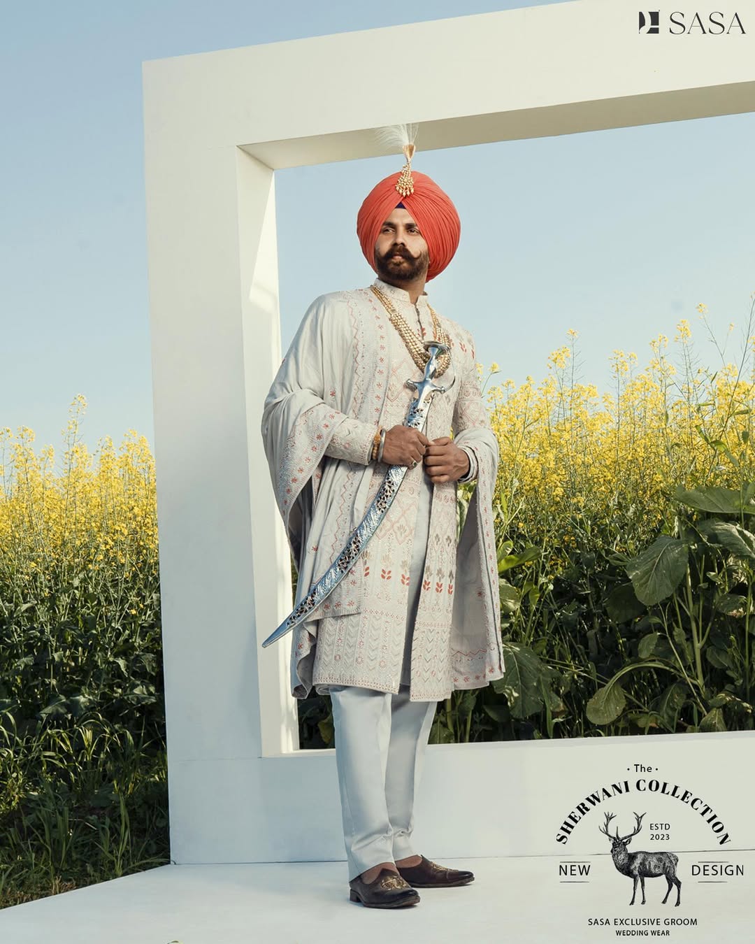 Regal Ivory Sherwani Set with Elegant Palla and Heritage