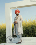 Regal Ivory Sherwani Set with Elegant Palla and Heritage