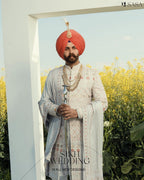 Regal Ivory Sherwani Set with Elegant Palla and Heritage
