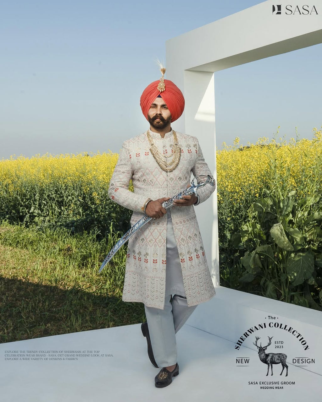 Regal Ivory Sherwani Set with Elegant Palla and Heritage