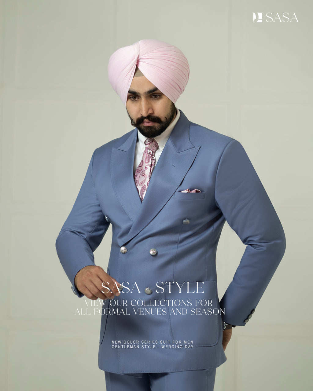 Sky Blue Double-Breasted 2pc Coat Pant