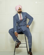 Sky Blue Double-Breasted 2pc Coat Pant