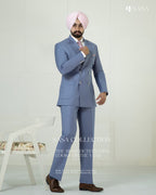Sky Blue Double-Breasted 2pc Coat Pant