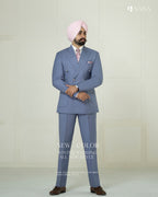 Sky Blue Double-Breasted 2pc Coat Pant