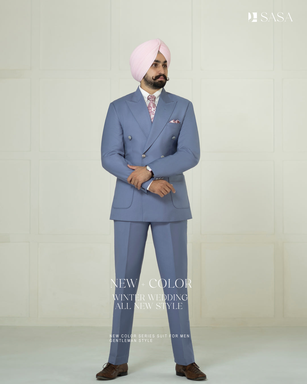 Sky Blue Double-Breasted 2pc Coat Pant