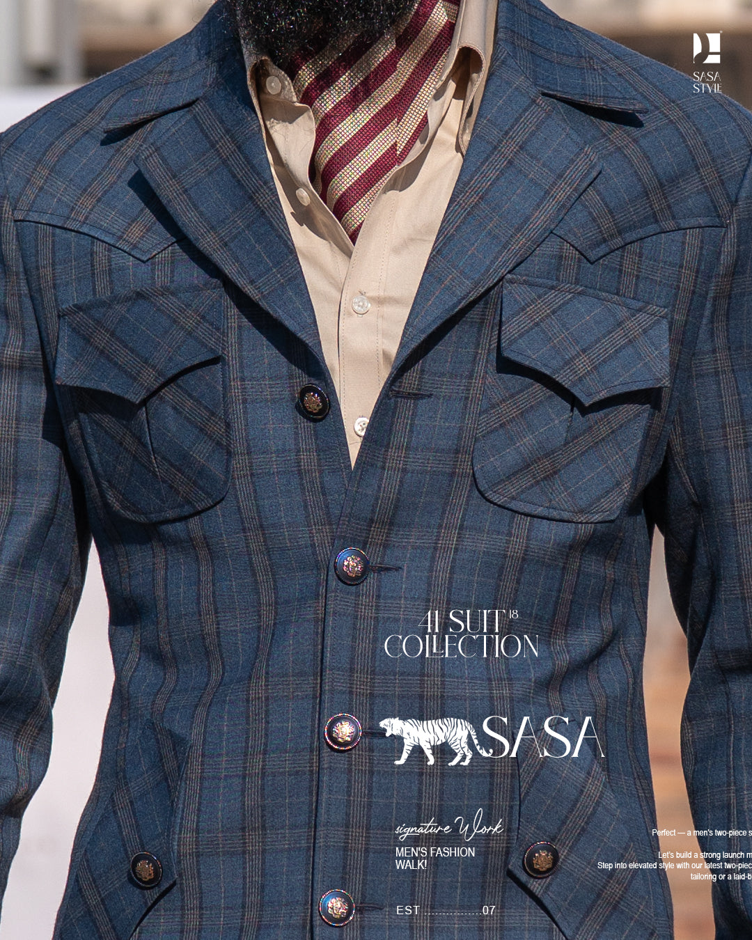 Slate Blue Glen Plaid Blazer Paired with Classic Navy Pant