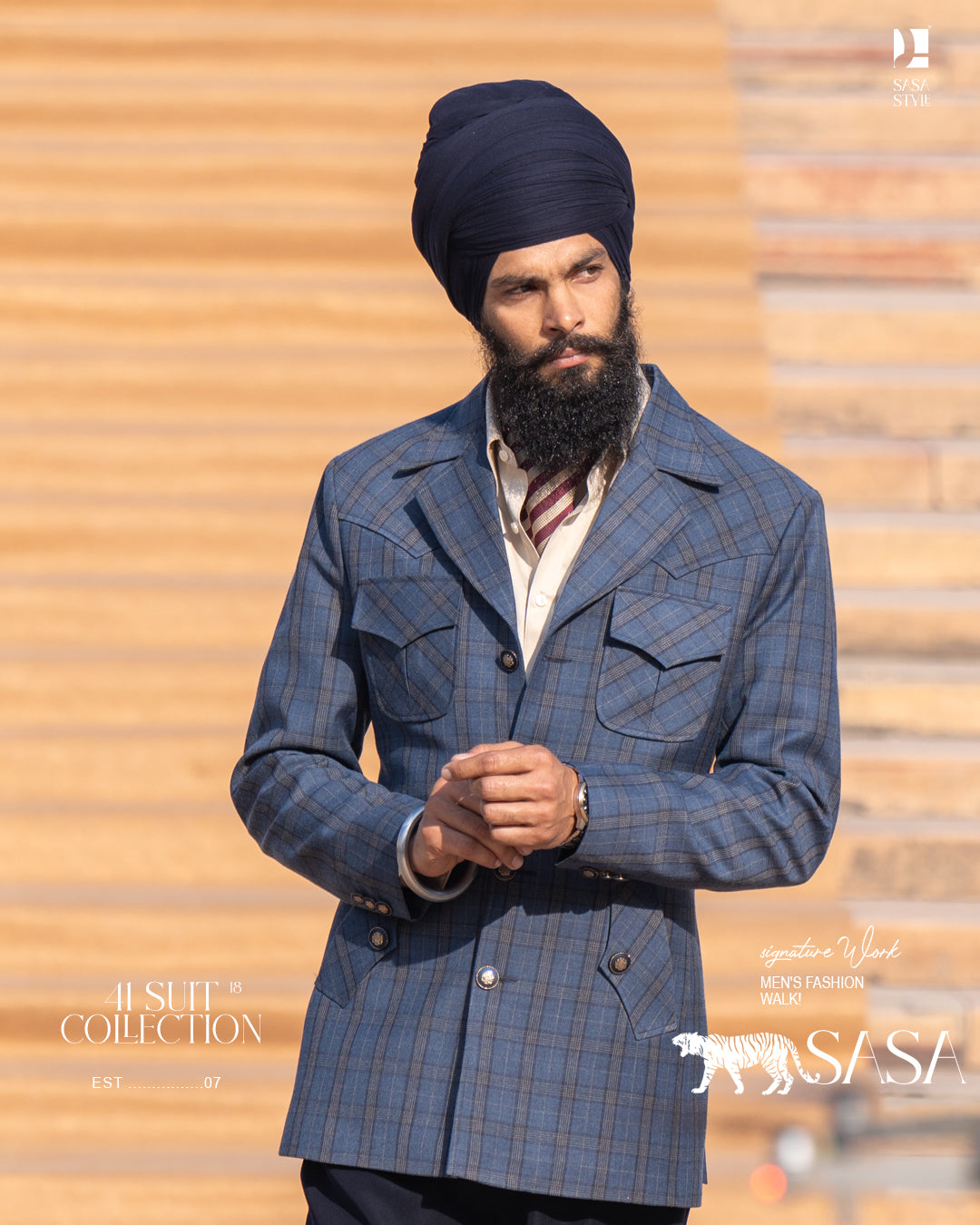 Slate Blue Glen Plaid Blazer Paired with Classic Navy Pant
