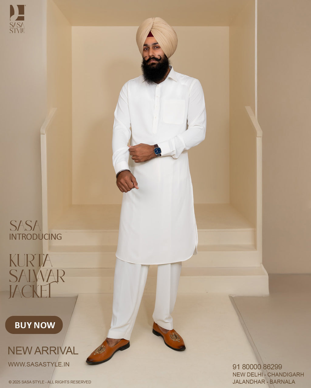 Slate Blue Glen Plaid Jacket with Pure White Kurta Pajama