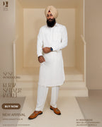 Slate Blue Glen Plaid Jacket with Pure White Kurta Pajama