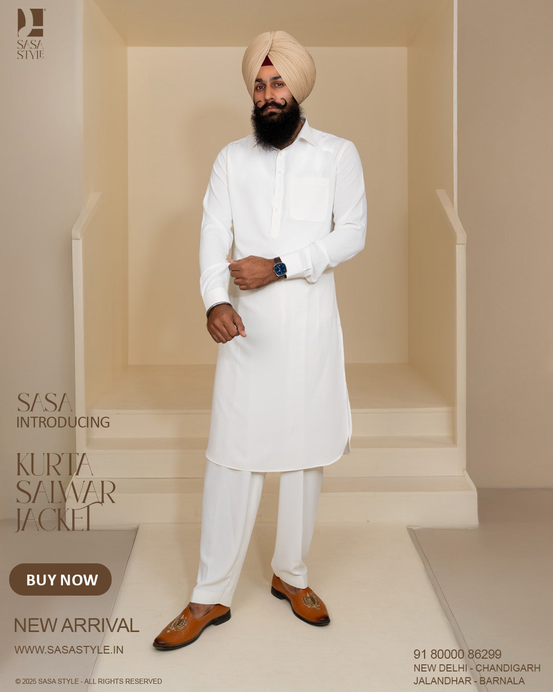 Slate Blue Glen Plaid Jacket with Pure White Kurta Pajama