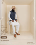 Slate Blue Glen Plaid Jacket with Pure White Kurta Pajama