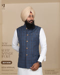 Slate Blue Glen Plaid Jacket with Pure White Kurta Pajama