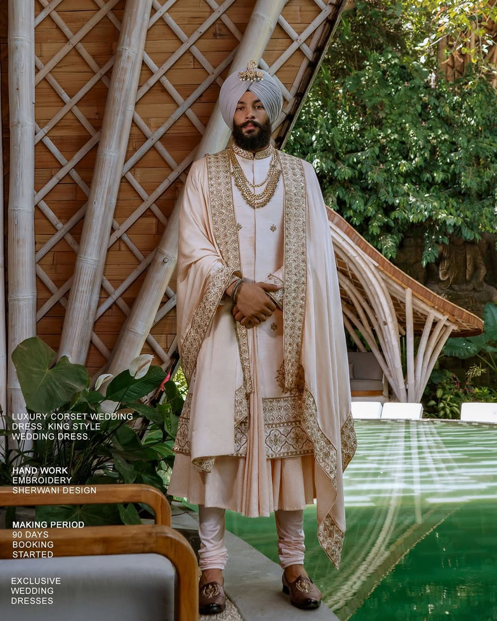 Pastel Peach Sherwani Angrakha Set with Regal Wedding Elegance