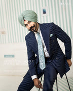 Sophisticated Dark Blue Double-Breasted 2pc Coat Pant