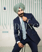 Sophisticated Dark Blue Double-Breasted 2pc Coat Pant