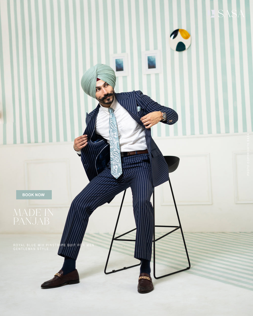 Sophisticated Dark Blue Double-Breasted 2pc Coat Pant
