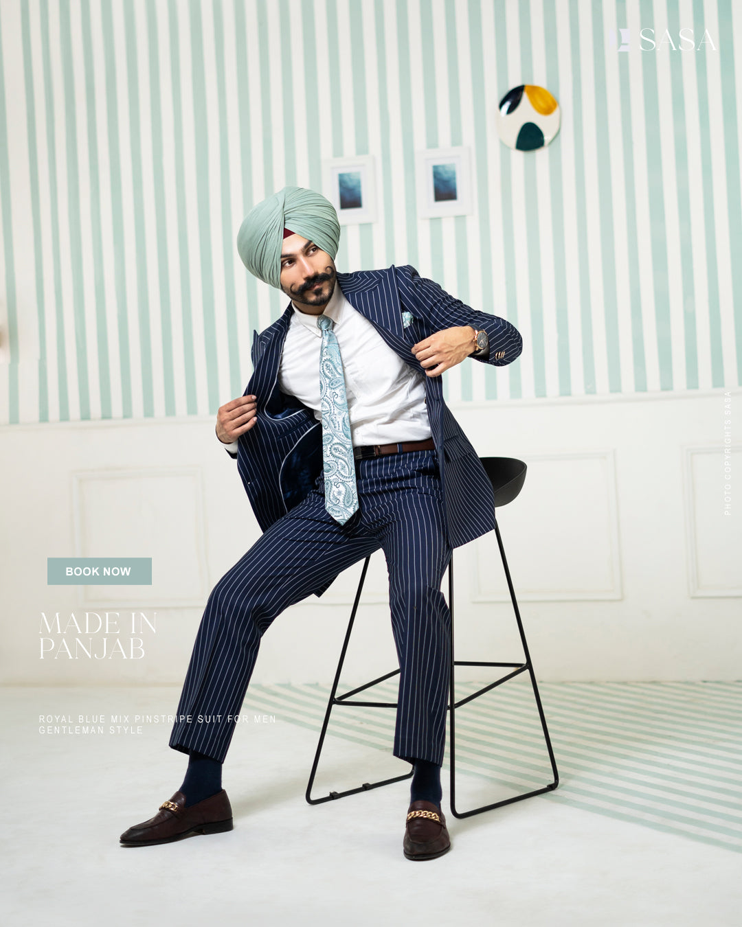 Sophisticated Dark Blue Double-Breasted 2pc Coat Pant