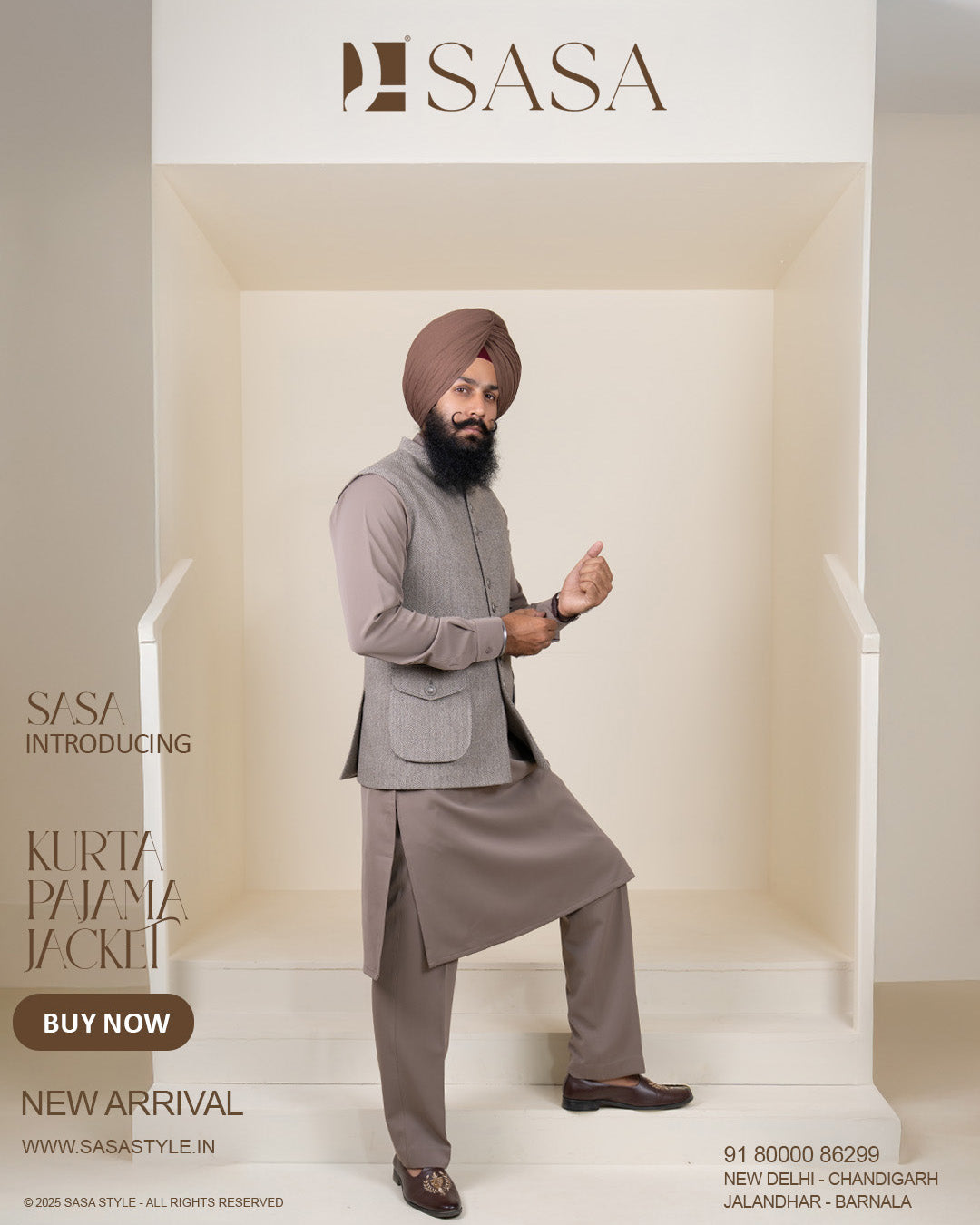 Taupe Herringbone Jacket with Light Taupe Brown Kurta Pajama