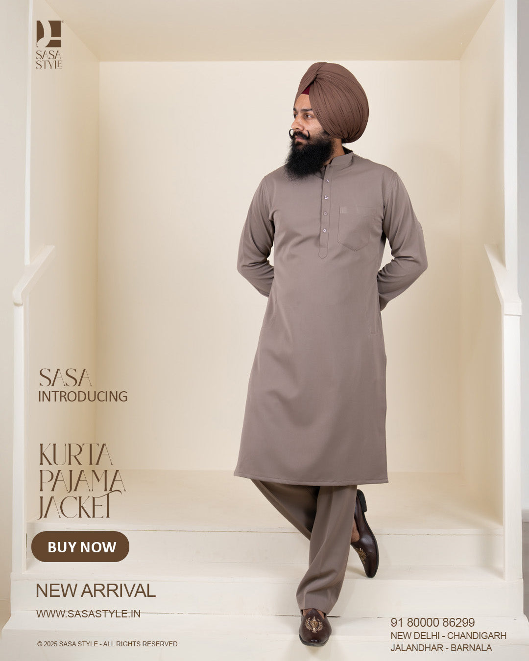 Taupe Herringbone Jacket with Light Taupe Brown Kurta Pajama