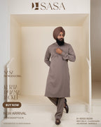 Taupe Herringbone Jacket with Light Taupe Brown Kurta Pajama