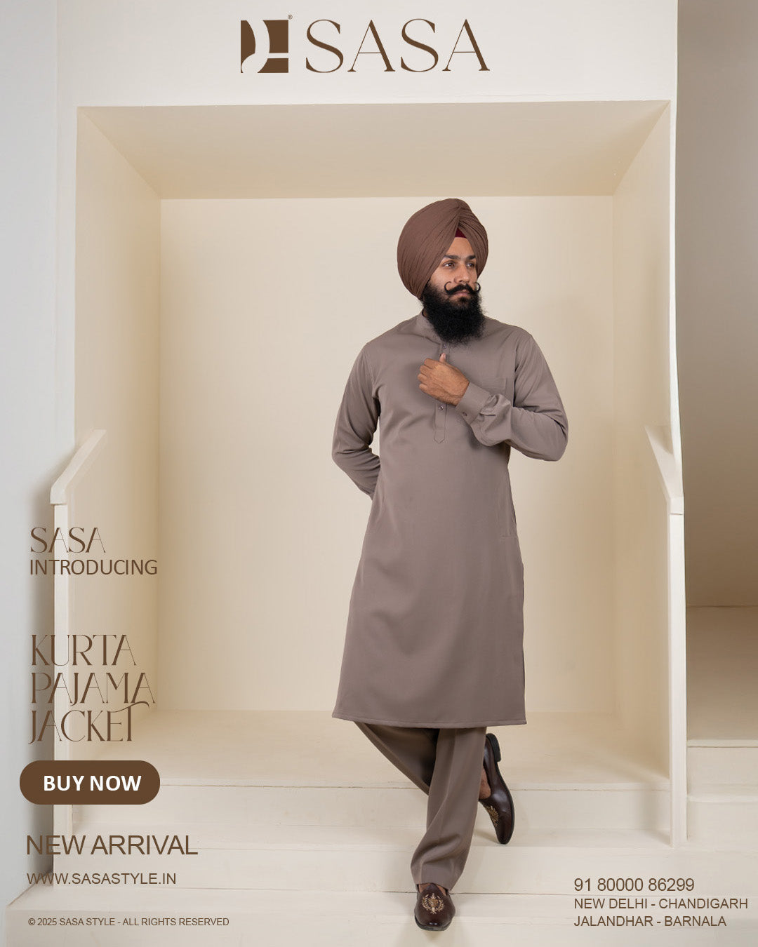 Taupe Herringbone Jacket with Light Taupe Brown Kurta Pajama