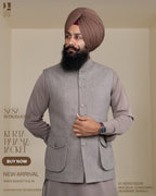 Taupe Herringbone Jacket with Light Taupe Brown Kurta Pajama