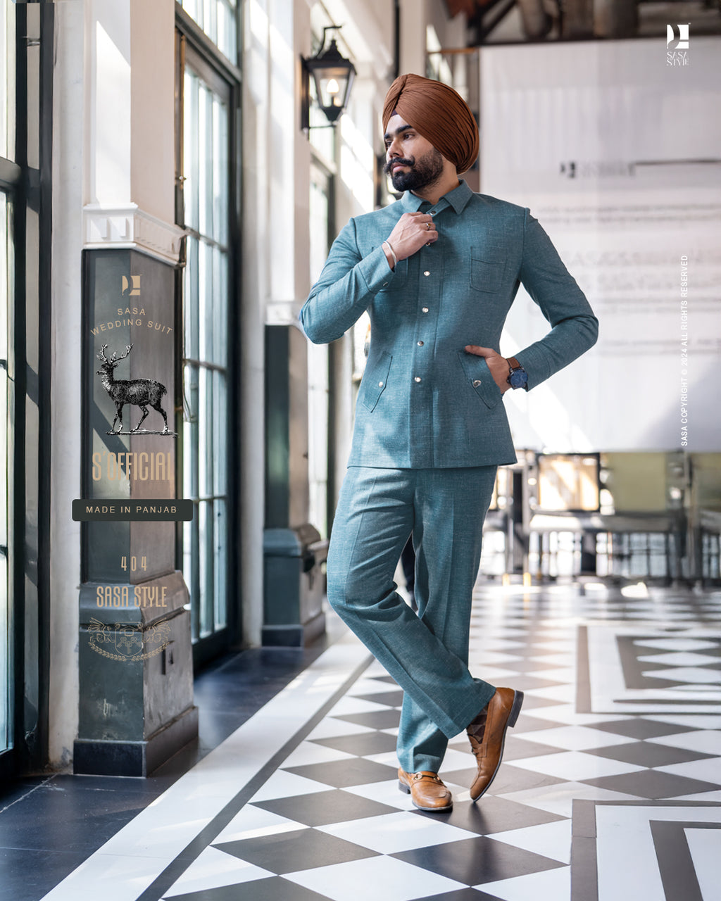 Teal Blue 2 Piece Coat Pant