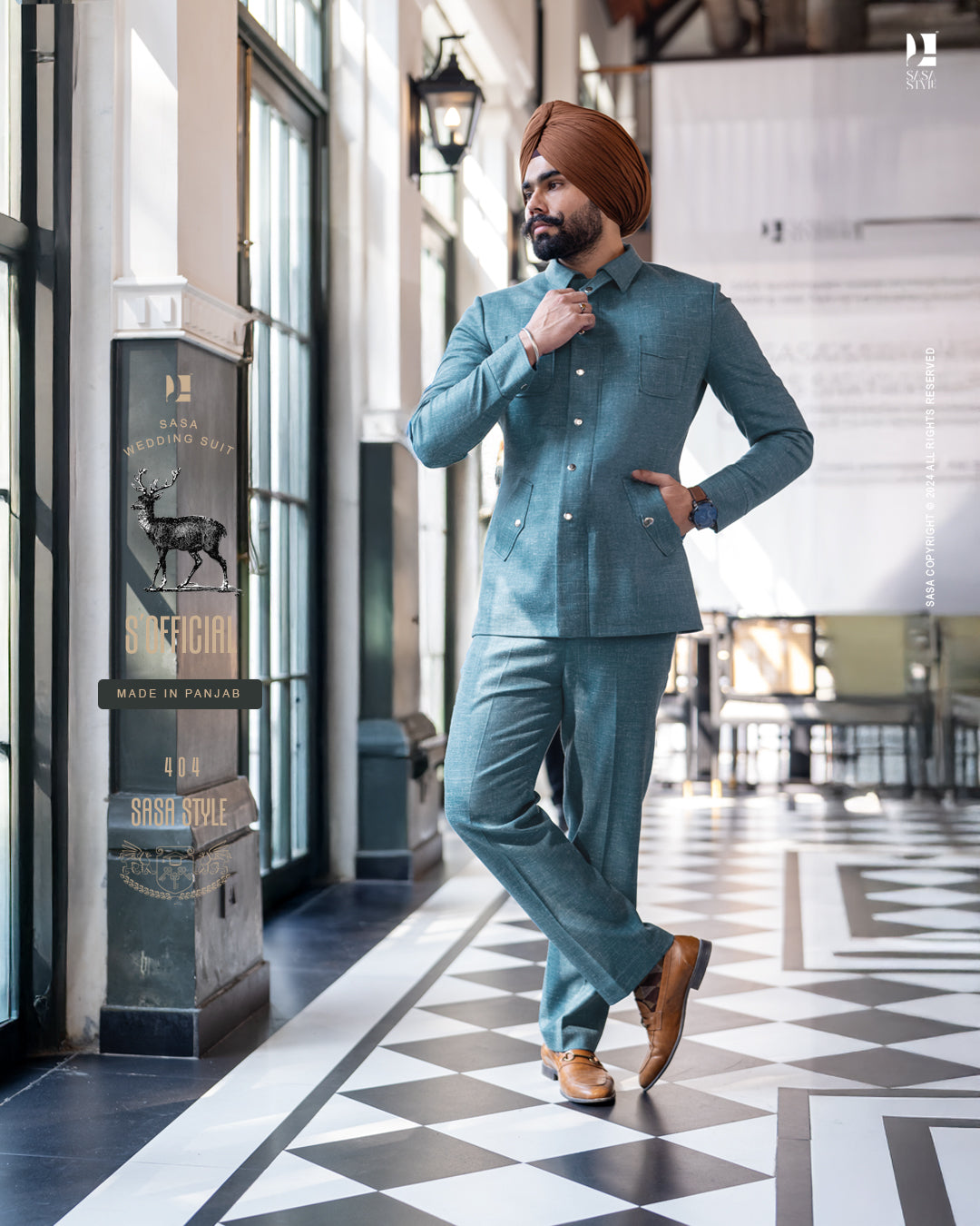 Teal Blue 2 Piece Coat Pant