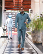 Teal Blue 2 Piece Coat Pant