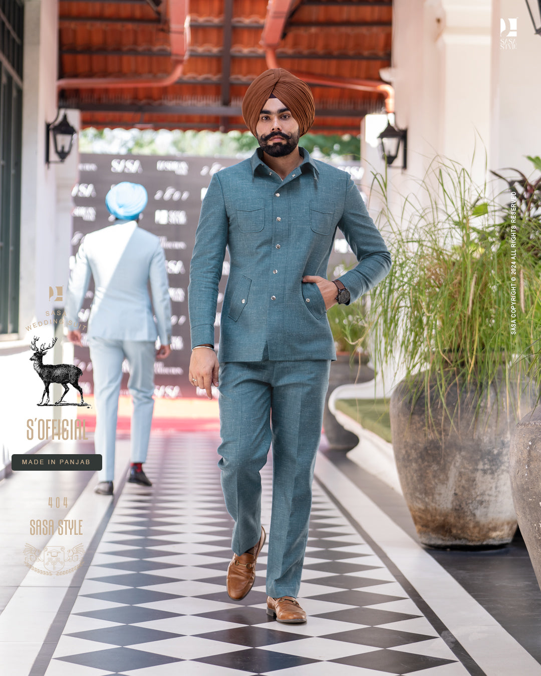 Teal Blue 2 Piece Coat Pant
